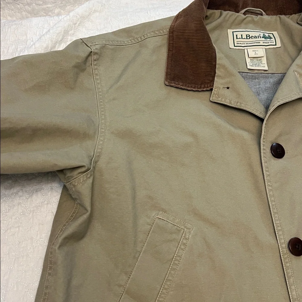 L.L.BEAN MENS COTTON TAN BARN COAT WITH CORDUROY COLLAR SIZE LARGE - Picture 8 of 12